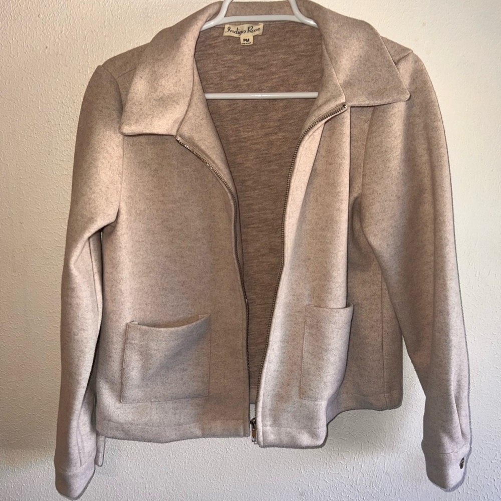 Beige Zip-Up Jacket with Pockets
